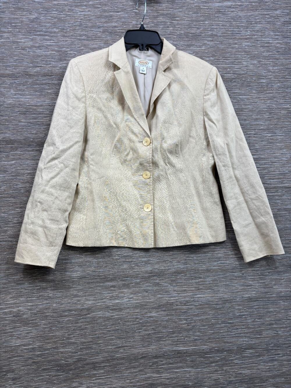 Talbots Linen Blend Blazer Jacket Womens Size 8P Beige 3 Buttons Closure Casual